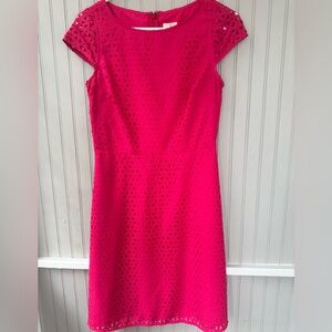 J. Crew Hot Pink Eyelet Fit-and-Flare Midi Dress